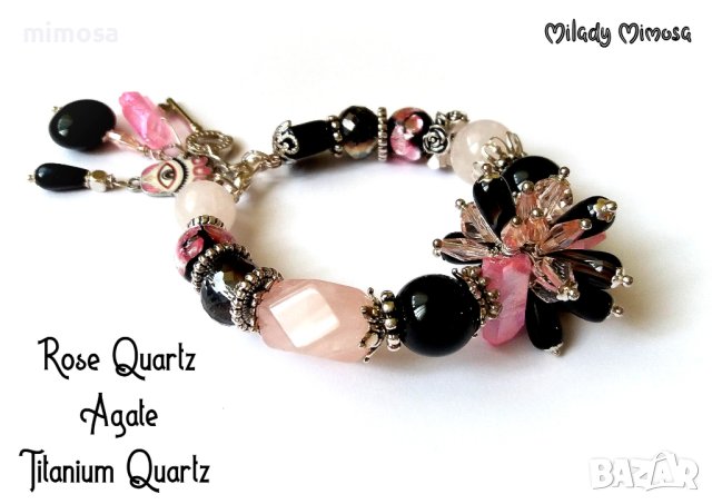 Гривна с Ахат, Розов Кварц и Титаниев Кварц, снимка 2 - Гривни - 43079930