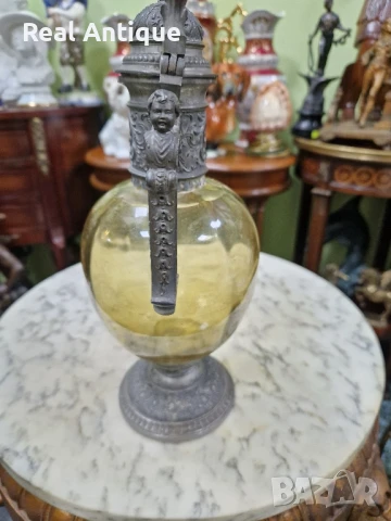 Стара рядка антикварна османска гарафа декандер метал стъкло , снимка 6 - Други ценни предмети - 51029298