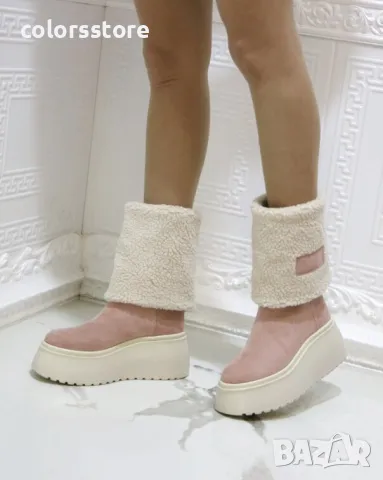 Боти на платформа - розов велур - BPK1, снимка 2 - Дамски боти - 35898188