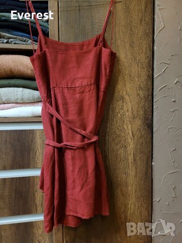 ZARA Ленена рокля, Бордо цвят , снимка 6 - Рокли - 37418823