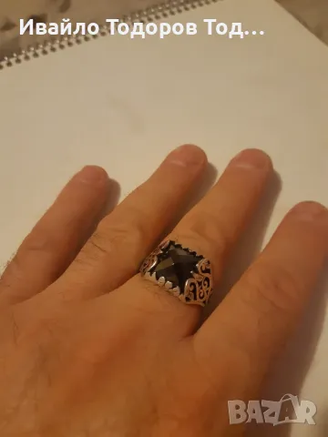 Стар кован сребърен мъжки пръстен с оникс , снимка 7 - Пръстени - 47857432