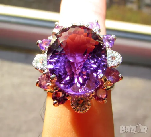 925 сребърен привлекателен пръстен с аметист 18 карата 18x14мм, тегло 11гр. подходящ за подарък, снимка 5 - Подаръци за жени - 49214943