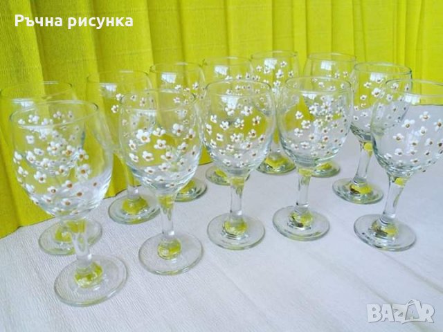 Наличен един комплект чаши с маргаритки, снимка 1 - Декорация за дома - 26719537