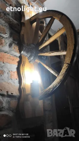 Стенни лампи с автентични колела и 2 ръчно изработени дървени чашки, снимка 6 - Лампи за стена - 49109150