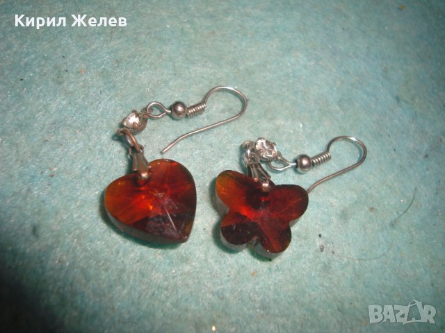 ВИНТИДЖ КРИСТАЛНИ ФАСЕТИРАНИ ОБЕЦИ СЪРЧИЦЕ и ПЕПЕРУДКА 25233, снимка 4 - Обеци - 35574369