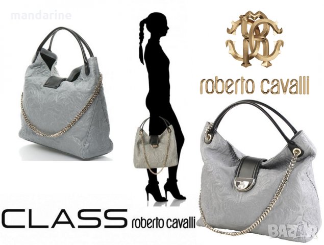 JUST CAVALLI 🍊 CAVALLI CLASS 🍊 Кожена капитонирана чанта в сиво и черно 36x38x15 см нова с етикети, снимка 4 - Чанти - 20400304