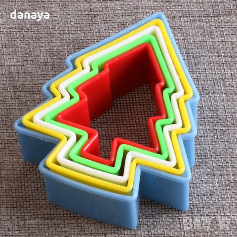 606 Форми за коледни сладки елхички резци за тесто коледна елха 5бр в комплект, снимка 4 - Форми - 32468304