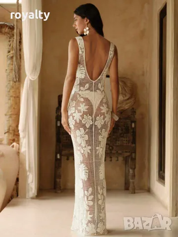 Рокля от плетена тъкан с флорална бродерия 🍋‍🟩, снимка 4 - Рокли - 49206209