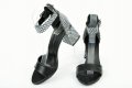 Елегантни дамски сандали с широк ток - Черни -Нанси, снимка 2