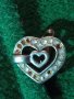 Две СЪРЦА в ЕДНО Стара СРЕБЪРНА АРТ ОБЕЦА с КРИСТАЛЧЕТА СРЕБРО 925 с АНГЛИЙСКО ЗАКОПЧАВАНЕ 40129, снимка 2