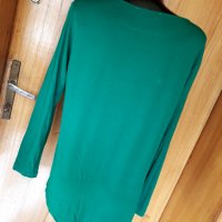 Ярко зелена блуза с дълъг ръкав от сатен и трико ХЛ, снимка 3 - Туники - 32985626