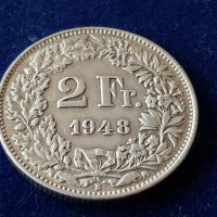 2 франка 1948 Швейцария СРЕБЪРНИ сребърна монета сребро, снимка 1 - Нумизматика и бонистика - 39975306