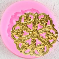 Барок кръг с цветя силиконов молд форма украса декор торта фондан шоколад, снимка 1 - Форми - 26352445