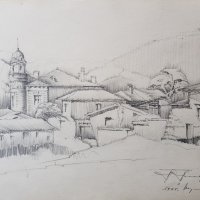Майсторска рисунка Тома Петров(1908-1972) Църквата в Шумен 1946година  , снимка 6 - Картини - 40069359