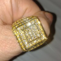 Мъжки пръстен в злато и диаманти Скуеър, снимка 2 - Пръстени - 43094692