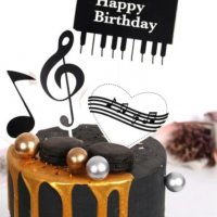 Happy Birthday пиано ноти ключ Сол музика музикален сет топери картон украса декор за торта парти, снимка 2 - Други - 32774093
