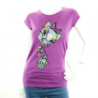 Дамска лилава тениска с щампа коте, снимка 1 - Тениски - 33597687