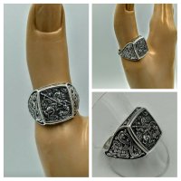 Сребърен пръстен Св. Георги , снимка 2 - Пръстени - 43909528