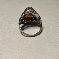 Стар сребърен пръстен с кехлибар (194), снимка 4 - Пръстени - 43122257