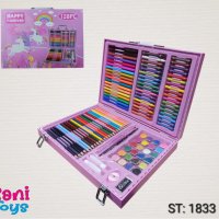 Комплект за рисуване и оцветяване в дървено куфарче, 128 части, снимка 1 - Рисуване и оцветяване - 44028560