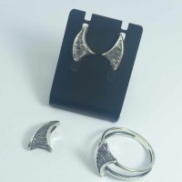 Сребърен комплект обеци на щифт , висулка и пръстен, снимка 1 - Бижутерийни комплекти - 43999559