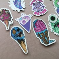 Цветни самозалепващи стикери - цена за брой - чудовища, сладолед, котка, череп, мозък, очи, снимка 4 - Други - 44118653