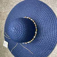 Дамска лятна шапка, с голяма перферия, тъмно синя, нова, с етикет, снимка 4 - Шапки - 37197994