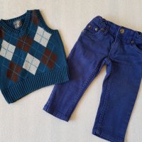 Дънки и пуловер 9-12 месеца, снимка 1 - Бебешки дънки - 28364447