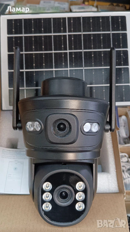 Двойна Соларна безжична водоустойчива камера WIFI 10MP iCSee въртяща осветяване, снимка 1