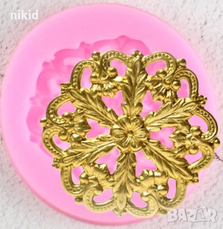 Барок кръг с цветя силиконов молд форма украса декор торта фондан шоколад, снимка 1