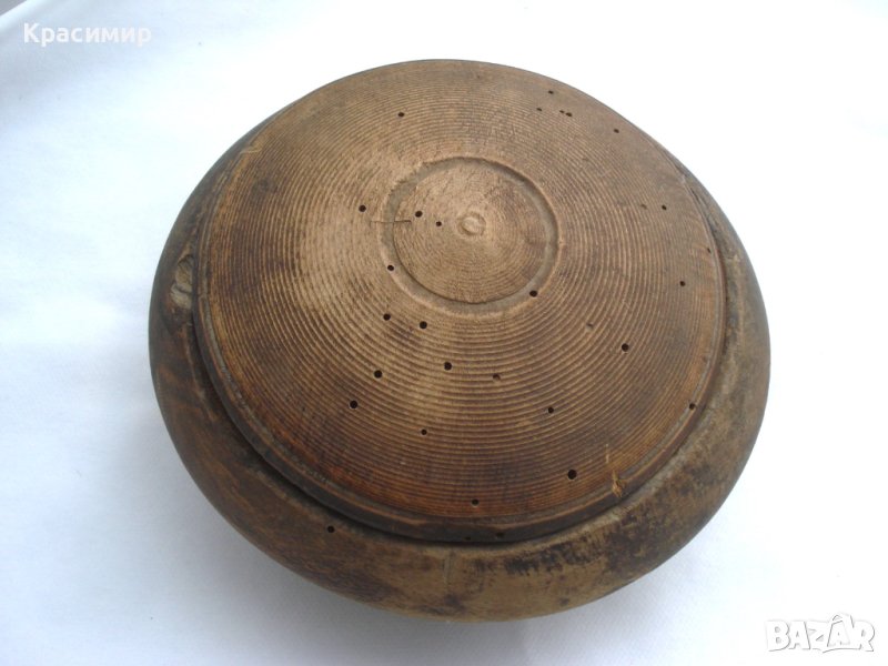 СТАРА ДЪРВЕНА КУПА С КАПАК- СОЛНИЦА, снимка 1