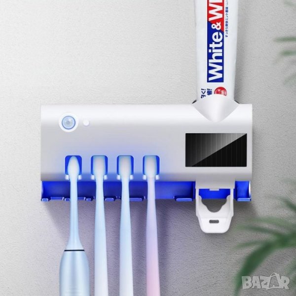 Топ цена! UV стерилизатор за четки за зъби + дозатор + поставка 3 в 1, снимка 1