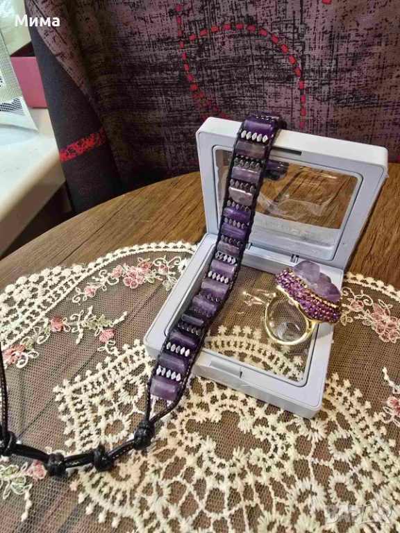 Гривна и пръстен с аметист, снимка 1