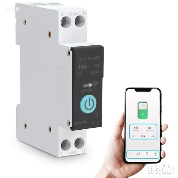 Двутарифен електромер с WiFI за DIN шина, монофазен прекъсвач, снимка 1