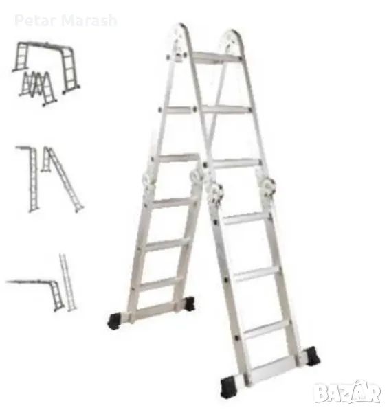 Многофункционална сгъваема стълба, алуминиева, 4 секции по 1 метър, снимка 1