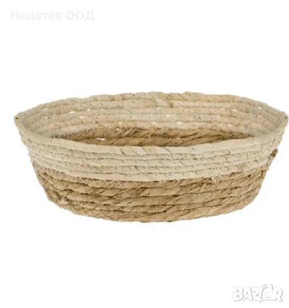 Кошница за съхранение от естествен материал, Бежова, Ø24x8см, снимка 1