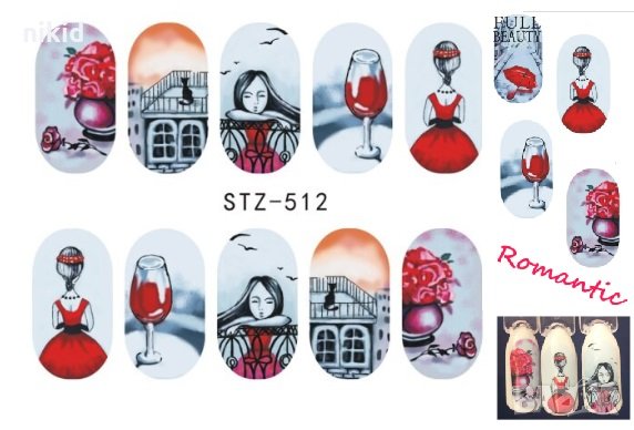 STZ-512 романтика татос ваденки слайдер водни стикери за нокти маникюр, снимка 1