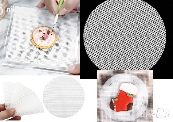 кръгла гумирана сладкарска мрежа за декориране панама бродерия с айсинг украса бисквитки , снимка 1