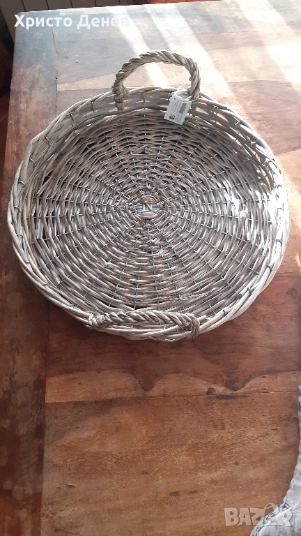 плетен поднос с дръжки от естествена тръстика бамбук за сервиране, нов, етикет диаметър ф37,5 см, снимка 1