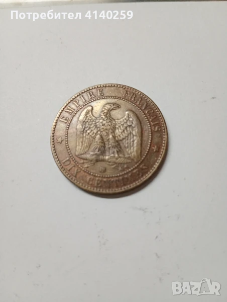 Франция монета 10 сантима 1856 г , снимка 1
