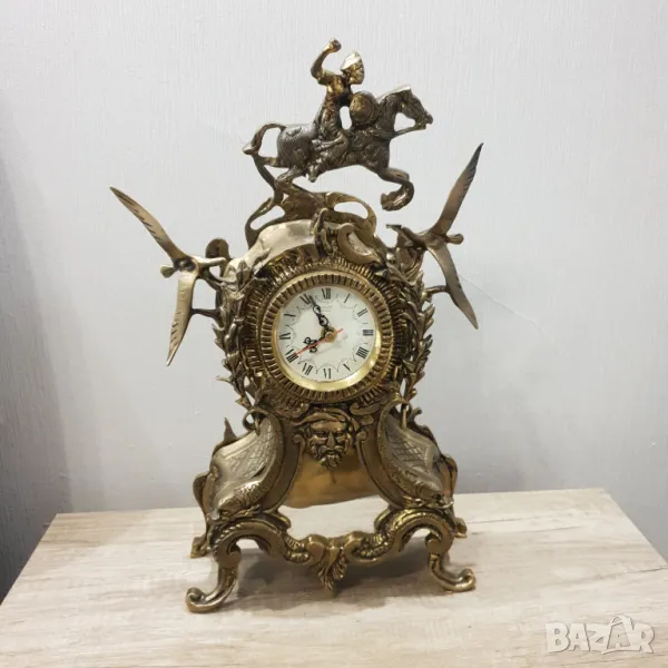 Голям месингов каминен часовник с електронен гонг, снимка 1