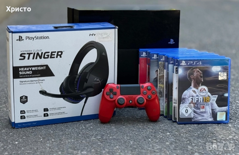 Конзола Sony PlayStation 4, 500GB, с 8 игри, джойстик и оригинални слушалки, снимка 1