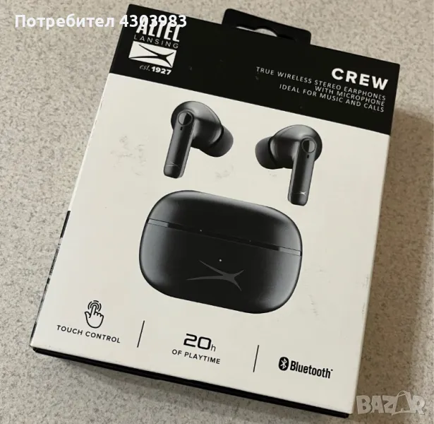 Слушалки Altec Lansing Crew black , Bluetooth , IN-EAR (ТАПИ), снимка 1