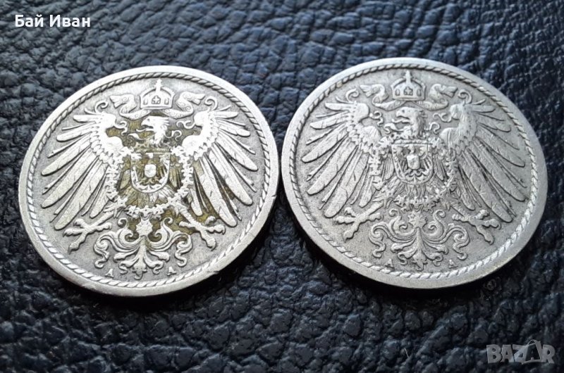 Стара монета 5 пфенига 1901 г. буква А , 2 броя - Германия- хит цена !, снимка 1