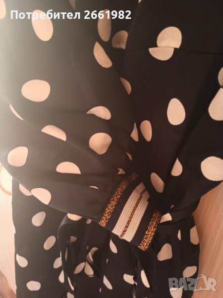 Тъмносиня сатенена рокля / туника на бели точки, снимка 1