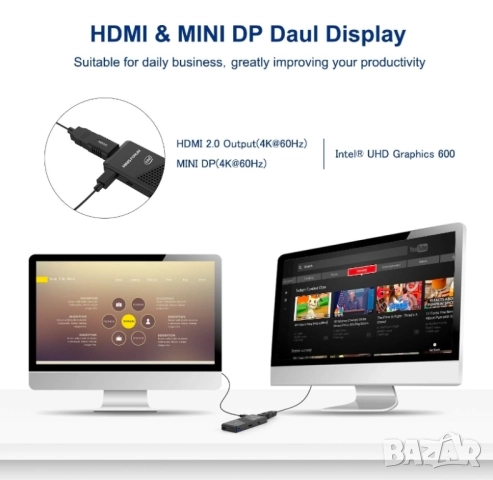 Супер мини PC компютър с Windows 10 pro, MINISFORUM S41 Celeron N4120, снимка 4 - За дома - 52434923