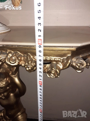 Страхотен бароков комплект дървена конзолна масичка с рамка, снимка 6 - Антикварни и старинни предмети - 53347529