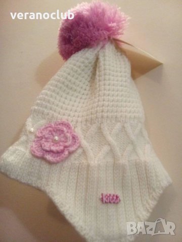 Детска плетена шапка Бяла, снимка 2 - Шапки, шалове и ръкавици - 27860341