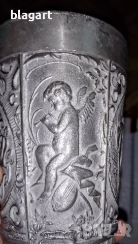Релефна Чаша,бокал -калаено-сребърна сплав, снимка 9 - Други ценни предмети - 39284673