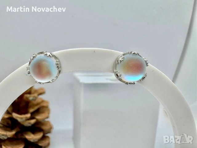 Сребърни обеци с лунен камък , снимка 3 - Обеци - 53160547